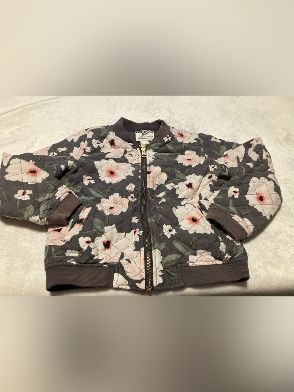 OshKosh B'gosh Gray Quilted Bomber with Pink Floral Print